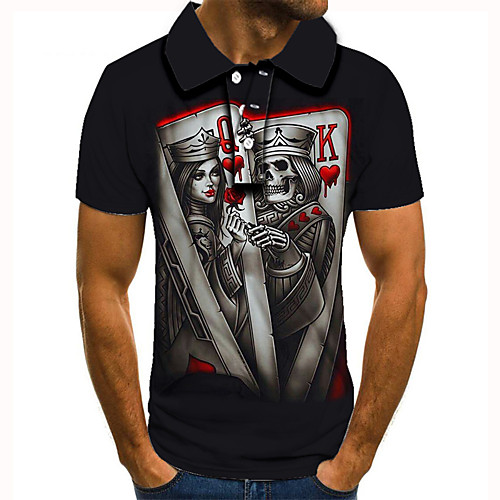 

Men's Golf Shirt 3D Print Graphic Prints Poker Button-Down Short Sleeve Street Tops Casual Fashion Cool Black / Sports