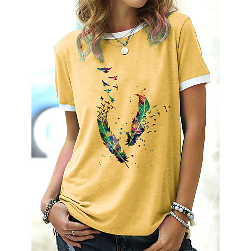 

Women's T shirt Graphic Print Round Neck Tops Basic Basic Top White Blue Yellow