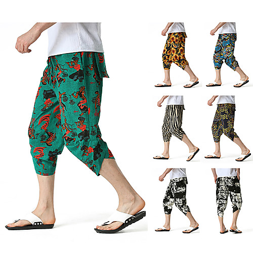 

Men's Chino Boho Outdoor Sports Loose Casual Home Harem Loose Wide Leg Chinos Pants Solid Color Knee Length 1 2 3 4 5 / Summer