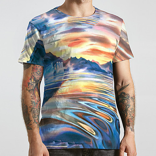 

Men's Unisex Tee T shirt 3D Print Scenery Color Block Graphic Prints Plus Size Print Short Sleeve Casual Tops Fashion Designer Big and Tall Rainbow