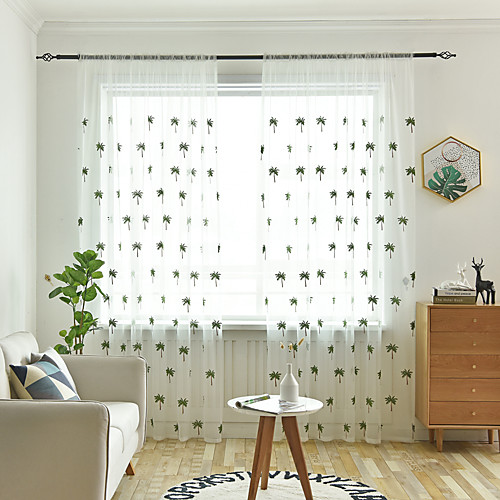 

Two Panel Small Fresh Style Embroidered Window Screen Living Room Bedroom Dining Room Children's Room Translucent Tulle