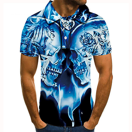 

Men's Golf Shirt 3D Print Graphic Prints Skull Button-Down Short Sleeve Street Tops Casual Fashion Cool Blue / Sports