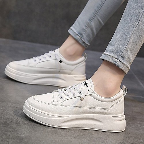 

Women's Sneakers White Shoes Flat Heel Round Toe PU Solid Colored White