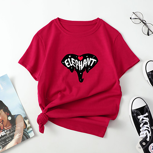 

Women's T shirt Galaxy Letter Animal Print Round Neck Tops Cotton Basic Basic Top White Blue Red