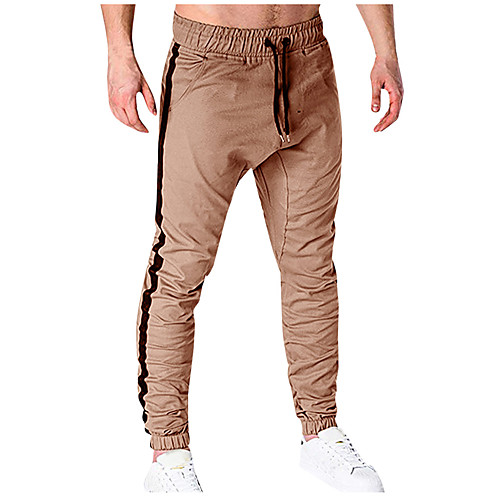 

Men's Casual / Sporty Chino Outdoor Sports Casual Daily Chinos Sweatpants Pants Solid Colored Full Length Patchwork Black Army Green Khaki Dark Gray