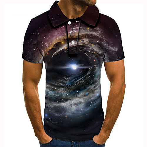 

Men's Golf Shirt 3D Print Graphic Prints Interstellar Button-Down Short Sleeve Street Tops Casual Fashion Cool Blue / Sports