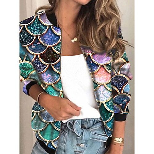 

Women's Jacket Daily Fall Spring Regular Coat Regular Fit Casual Jacket Long Sleeve Color Gradient Print Blue