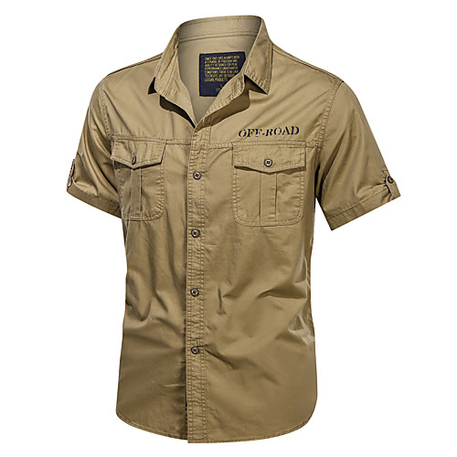 

Men's Shirt Other Prints Graphic Print Short Sleeve Daily Tops Cotton Military Blue Army Green Khaki