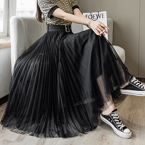 

Women's Vacation Beach Casual Streetwear Skirts Solid Colored Layered Pleated Black Khaki Beige