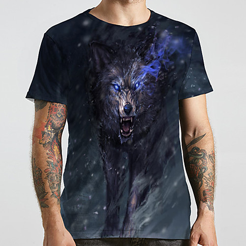 

Men's Unisex Tee T shirt 3D Print Graphic Prints Wolf Plus Size Print Short Sleeve Casual Tops Basic Designer Big and Tall Black