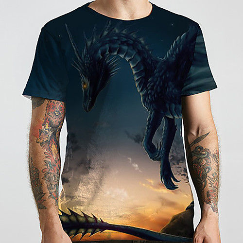 

Men's Unisex Tee T shirt Shirt 3D Print Dragon Graphic Prints Animal Plus Size Print Short Sleeve Casual Tops Basic Designer Big and Tall Round Neck Dark Gray / Summer