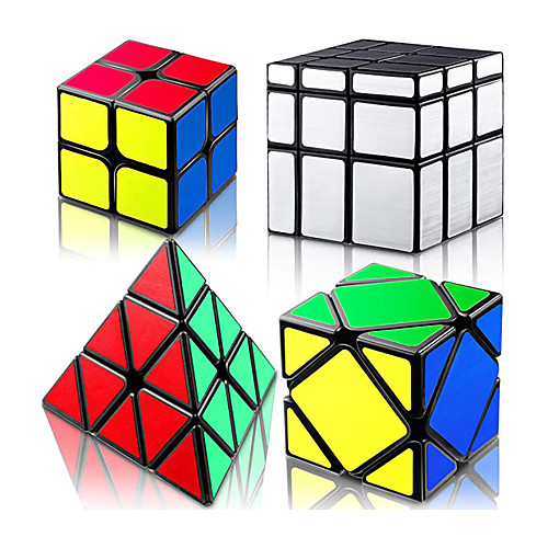 

QiYi 4 Pieces Speed Cube Set, Cube Set Cube Bundle 2 x 2 Pyramid Skewb Mirror Magic Cube, Smooth Puzzle Cube Collection, Easy Turning 3D Puzzle Cube Games Toy for Teens and Adults