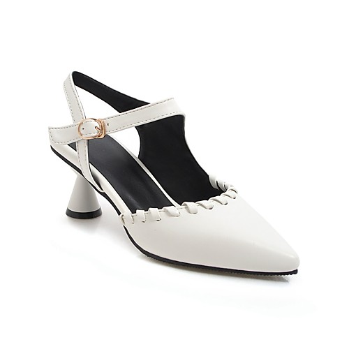 

Women's Sandals Cuban Heel Pointed Toe Wedding Sandals PU Ribbon Tie Solid Colored White Black Pink / Booties / Ankle Boots