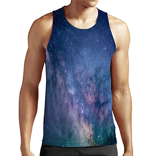 

Men's Unisex Tank Top Undershirt 3D Print Galaxy Graphic Prints Plus Size Print Sleeveless Casual Tops Basic Designer Big and Tall Blue