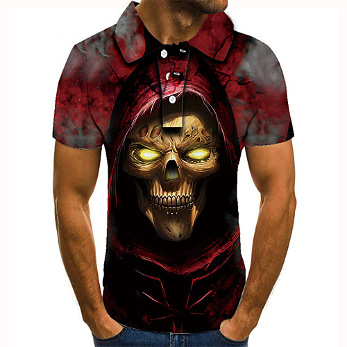 

Men's Golf Shirt Tennis Shirt 3D Print Graphic Prints Skull Button-Down Short Sleeve Street Tops Casual Fashion Cool Red / Sports