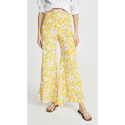 

Women's Chino Boho Comfort Holiday Weekend Bootcut Pants Floral Graphic Ankle-Length Elastic Waist Print Yellow