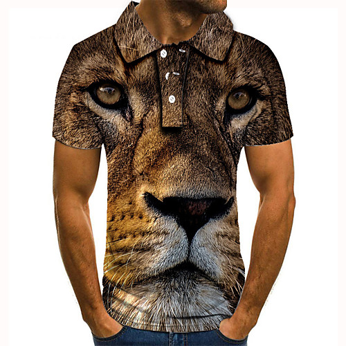 

Men's Golf Shirt 3D Print Tiger Animal Button-Down Short Sleeve Street Tops Casual Fashion Cool Brown / Sports