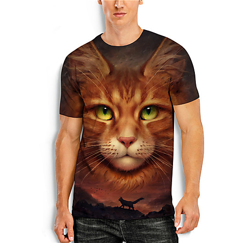 

Men's Tees T shirt 3D Print Cat Graphic Prints Animal Print Short Sleeve Daily Tops Casual Designer Big and Tall Orange