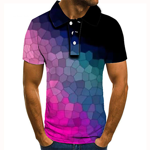 

Men's Golf Shirt Tennis Shirt 3D Print Rainbow Graphic Prints Argyle Button-Down Short Sleeve Street Tops Casual Fashion Cool Rainbow / Sports