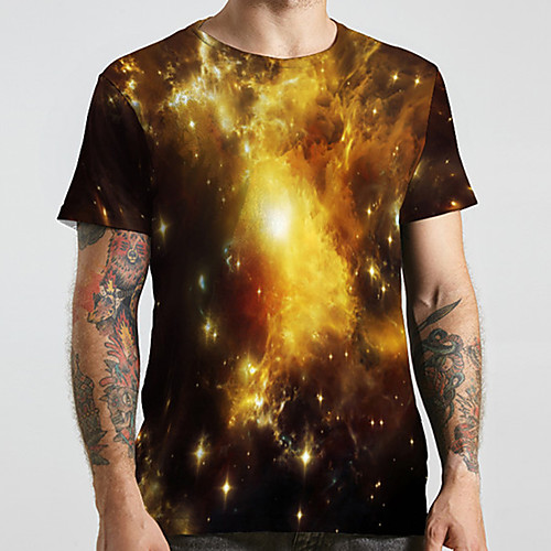 

Men's Unisex Tee T shirt 3D Print Galaxy Graphic Prints Plus Size Print Short Sleeve Casual Tops Basic Designer Big and Tall Yellow