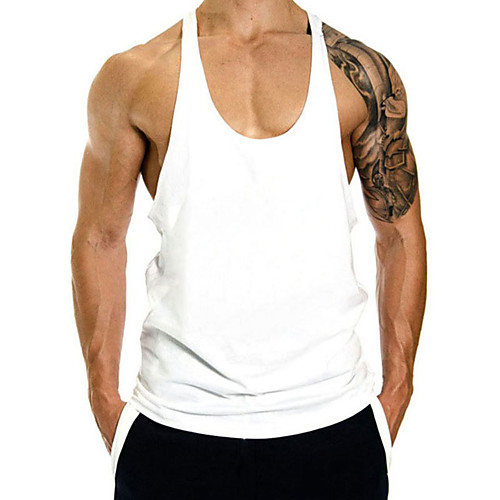 

Men's Tank Top Shirt non-printing Geometric Letter Sleeveless Daily Tops Cotton Sports Round Neck Blue Yellow Gray