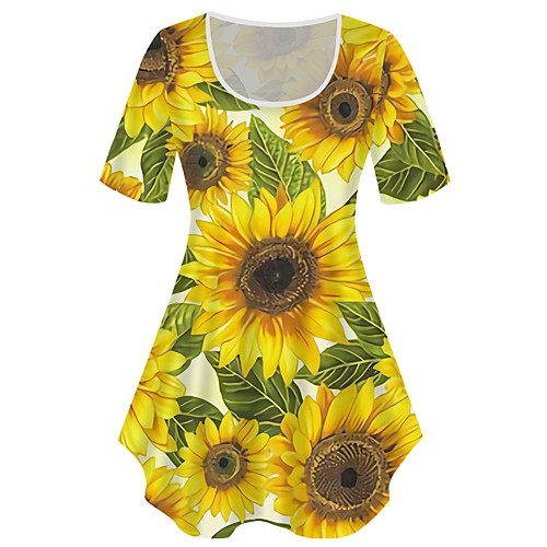 

Women's Plus Size Tops T shirt Graphic Sunflower Print Short Sleeve Crewneck Basic Black Big Size XL XXL 3XL 4XL 5XL