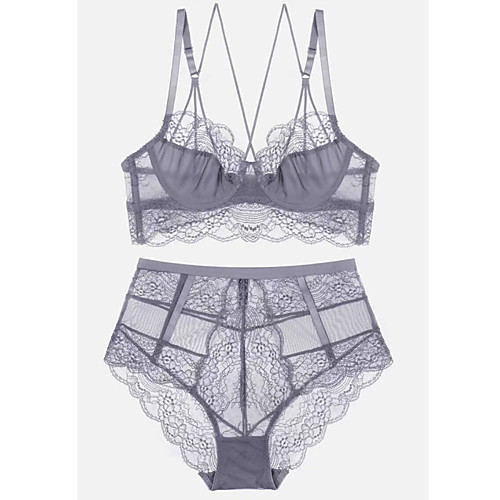 

Women's Bra & Panty Set Underwire Bra 3/4 Cup Solid Color Sexy Gray