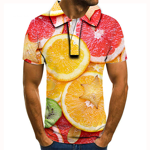 

Men's Golf Shirt Tennis Shirt 3D Print Graphic Prints Fruit Button-Down Short Sleeve Street Tops Casual Fashion Cool Orange / Sports