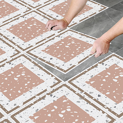 

8pcs Creative Kitchen Bathroom Living Room Floor Stickers Non-slip Waterproof Wear-resistant Bean Paste Powder Terrazzo Floor Stickers