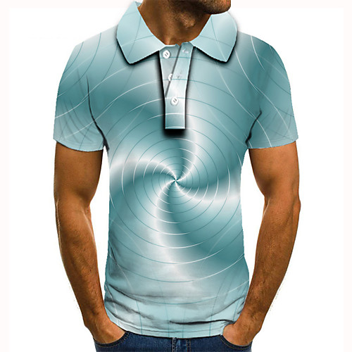 

Men's Golf Shirt 3D Print 3D Graphic Prints Button-Down Short Sleeve Street Tops Casual Fashion Cool Blue / Sports