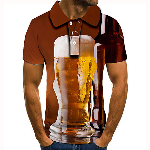 

Men's Golf Shirt 3D Print Graphic Prints Beer Button-Down Short Sleeve Street Tops Casual Fashion Cool Brown / Sports
