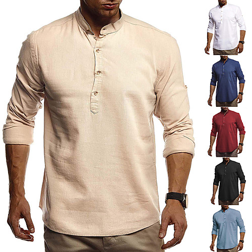 

Men's Henley Shirt T shirt non-printing Plain Solid Color Long Sleeve Street Tops Simple Chinese Style Soft Breathable Wine Khaki White