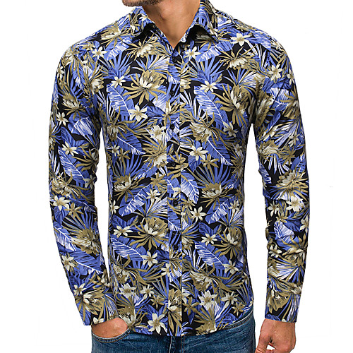 

Men's Shirt Other Prints Plants Print Long Sleeve Casual Tops Yellow Green