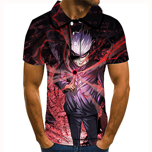 

Men's Golf Shirt 3D Print Anime Graphic Prints Button-Down Short Sleeve Street Tops Casual Fashion Cool Red / Sports