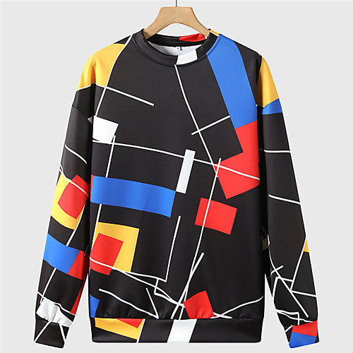 

Men's Pullover Sweatshirt Color Block Graphic Prints 3D Round Neck Sports & Outdoor Daily Sports Hot Stamping Basic Casual Hoodies Sweatshirts Long Sleeve Black