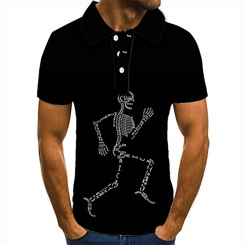 

Men's Golf Shirt 3D Print Graphic Prints Skull Button-Down Short Sleeve Street Tops Casual Fashion Cool Black / Sports