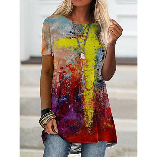 

Women's T shirt Graffiti Print Round Neck Tops Basic Basic Top Black Blue Khaki