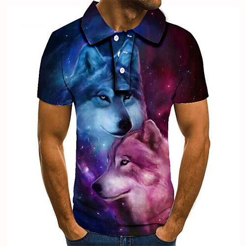 

Men's Golf Shirt Tennis Shirt 3D Print Dog Animal Button-Down Short Sleeve Street Tops Casual Fashion Cool Blue / Sports
