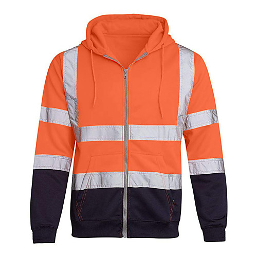 

men reflective hooded sweatshirt coat long sleeve reflective strip hoodie zipper tops for daily casual wear (orange, 2xl)