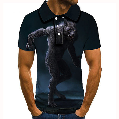 

Men's Golf Shirt Tennis Shirt 3D Print Graphic Prints Monster Animal Button-Down Short Sleeve Street Tops Casual Fashion Cool Blue / Sports