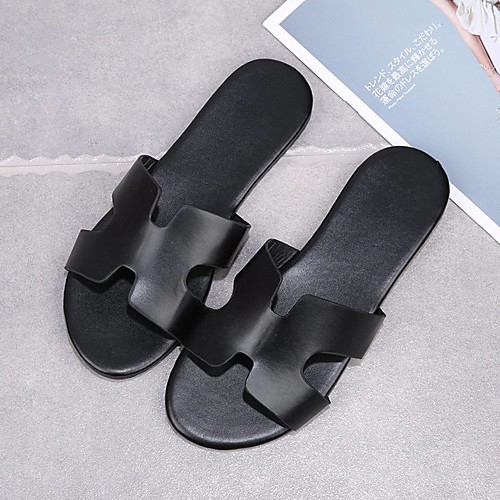 

Women's Flats Flat Heel Open Toe PU Solid Colored Black Brown Silver