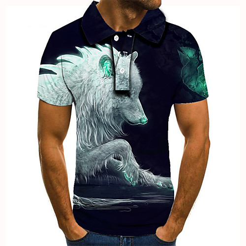 

Men's Golf Shirt 3D Print Fox Animal Button-Down Short Sleeve Street Tops Casual Fashion Cool Black / Sports