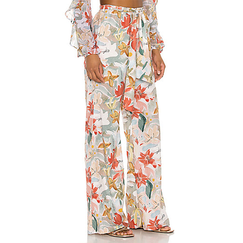 

Women's Streetwear Sophisticated Comfort Daily Weekend Wide Leg Pants Floral Flower / Floral Full Length Drawstring Print Blushing Pink