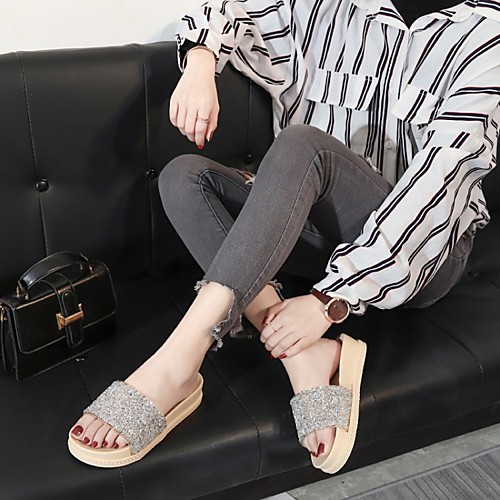 

Women's Slippers & Flip-Flops Flat Heel Round Toe PU Synthetics Almond Black Pink