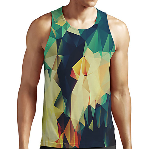 

Men's Unisex Tank Top Undershirt 3D Print Graphic Prints Geometry Plus Size Print Sleeveless Casual Tops Basic Designer Big and Tall Green