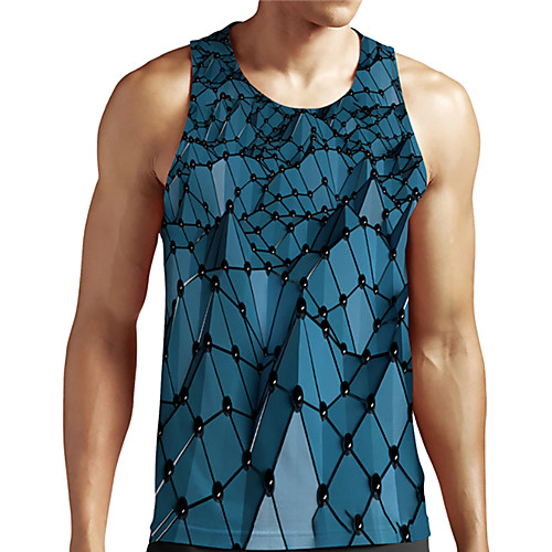 

Men's Unisex Tank Top Undershirt 3D Print Cat Geometry Plus Size Print Sleeveless Casual Tops Basic Designer Big and Tall Blue-Green