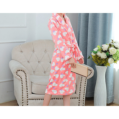 

Flannel Bathrobe for Women,Medium Length Nightgown Housewear Sweet Heart Pattern Bathrobe