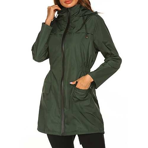 

Women's Trench Coat Daily Spring Long Coat Regular Fit Sporty Casual Jacket Long Sleeve Solid Colored Drawstring Blue Green