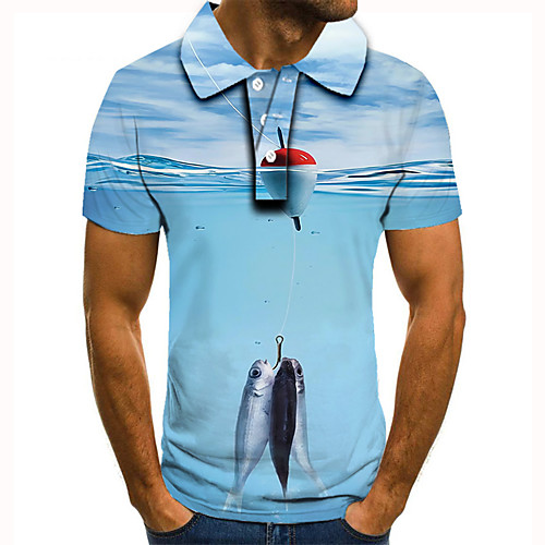 

Men's Golf Shirt Tennis Shirt 3D Print Graphic Prints Fish Animal Button-Down Short Sleeve Street Tops Casual Fashion Cool Blue / Sports