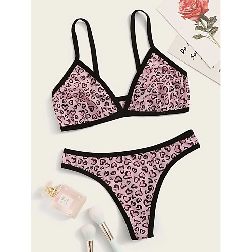 

Women's Print Sexy Suits Nightwear Leopard Bra Blushing Pink One-Size / Strap / Deep V / Strap